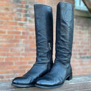 PRADA Black Leather Boots with Embossed Prada Logo - Size 38 1/2 EURO - RARE!